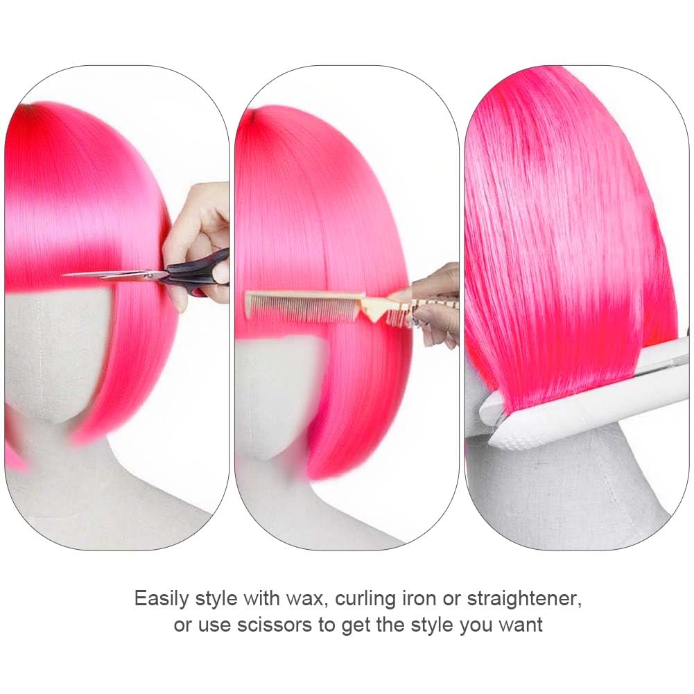 Aomig Parrucca Caschetto, Colorate Parrucca Set con Occhiali e 2 Cappuccio Parrucca Gratuito, Parrucche a Spalla di Bob Cosplay Parrucca per Spettacolo Teatrale, Carnevale, Halloween, Festa - 5