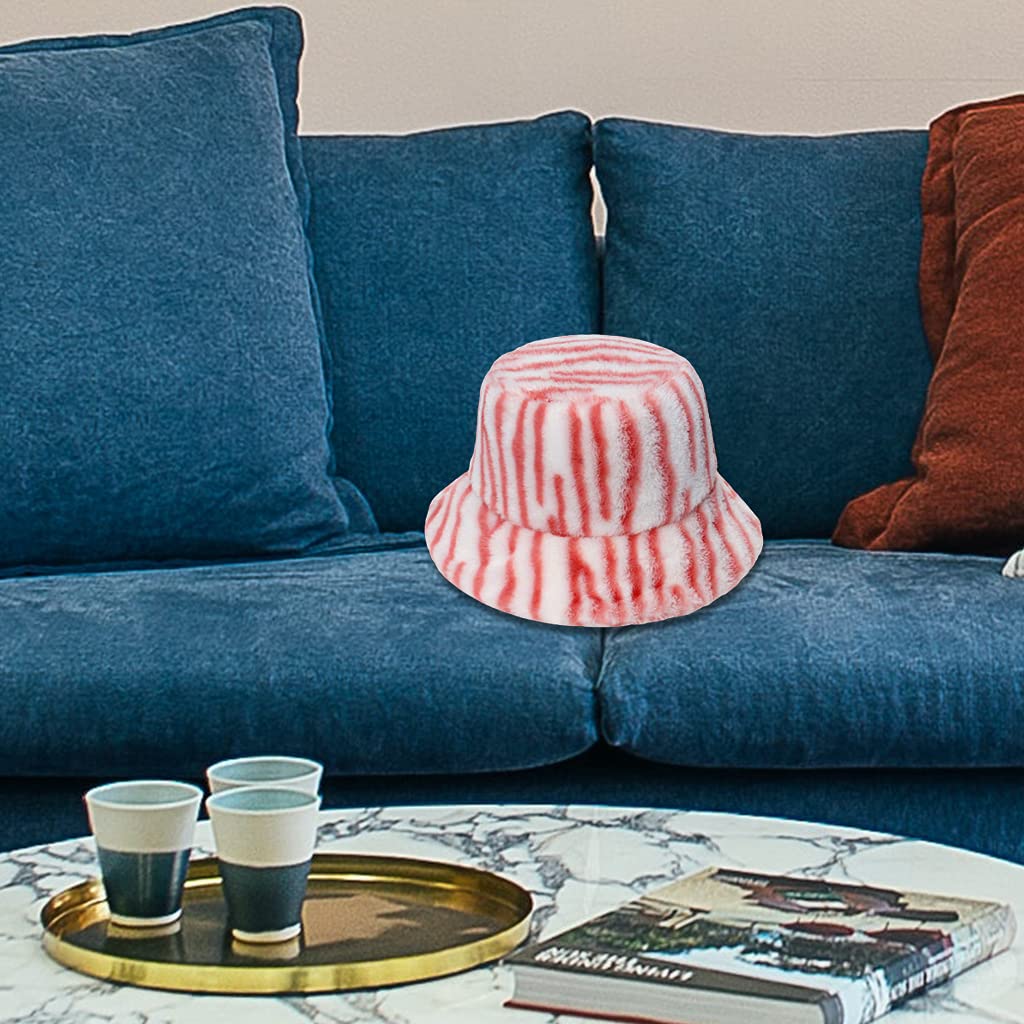 Striped Plush Basin Hat Fisherman Hat Faux Plush Hat Outdoor Trend Fisherman Casual Winter White