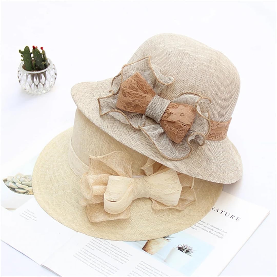 Yeuyyben Moda Donne Estate Organza Sun Cappelli a tesa larga Fiore Fedora Cappello Elegante Signore Matrimonio Chiesa Partito Fedoras