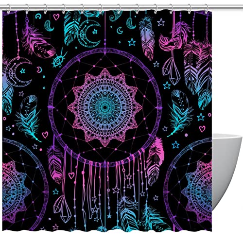 Rideau de douche attrape-rêves imperméable multicolore de taille standard 183x183 cm