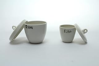 Crucible Set with Lid, Glazed Porcelain, Medium Wall, 25 & 50 ml (one of Each), Set of 2