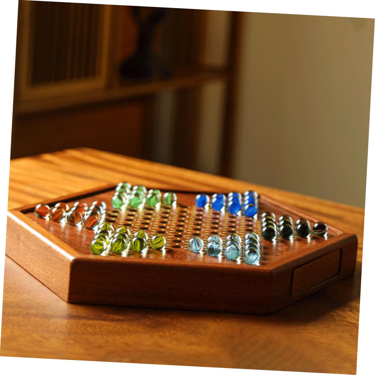 Damas Chinas de Madera Hexagonales con Cajones, Juego de Tablero