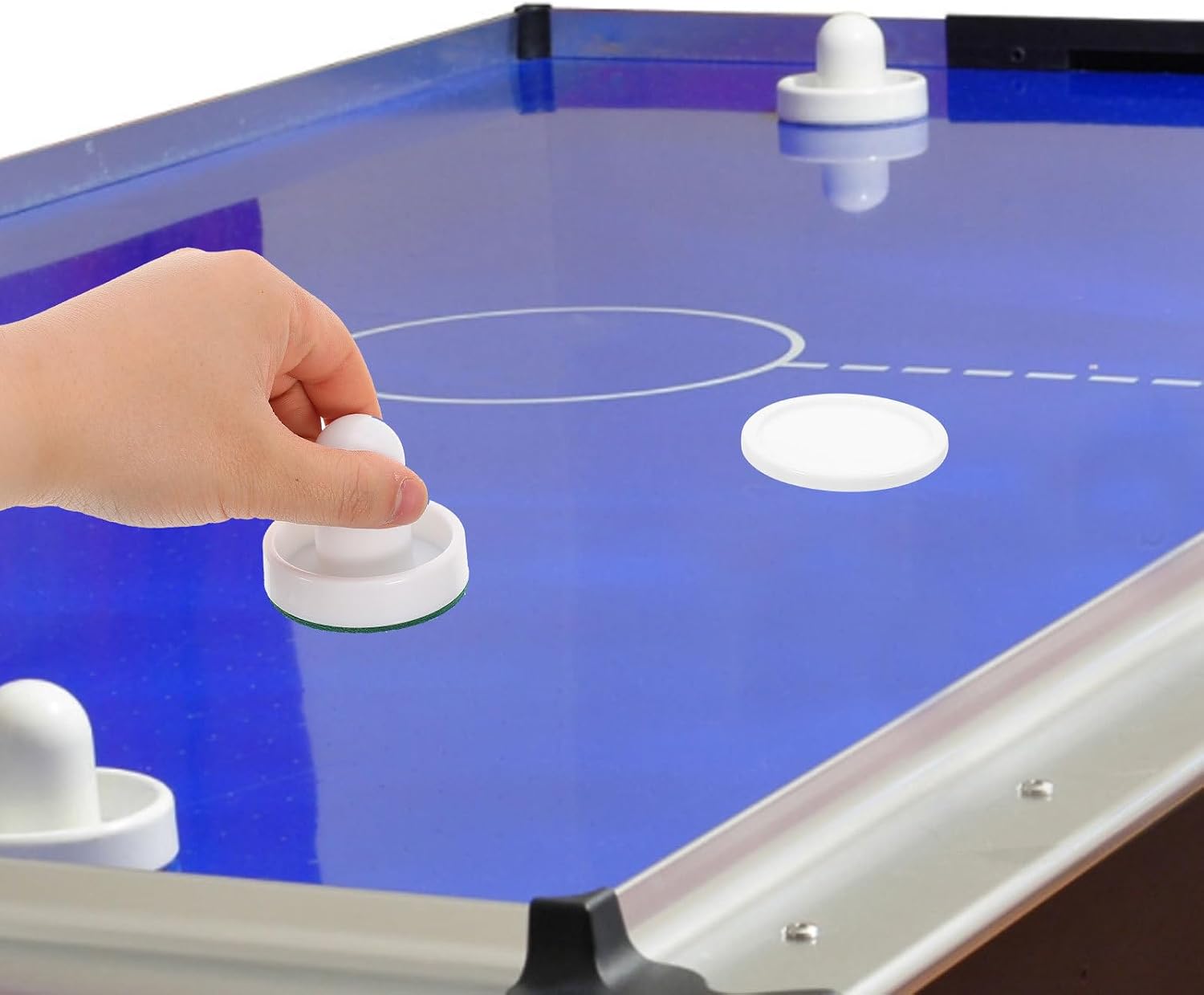 ORFOFE Air Hockey Pucks and Paddles Replacement Set for Indoor Tabletop Games, Includes 60Mm White Pushers and 51Mm White Plastic Pucks, Compatible with Air Hockey Tables for Family and