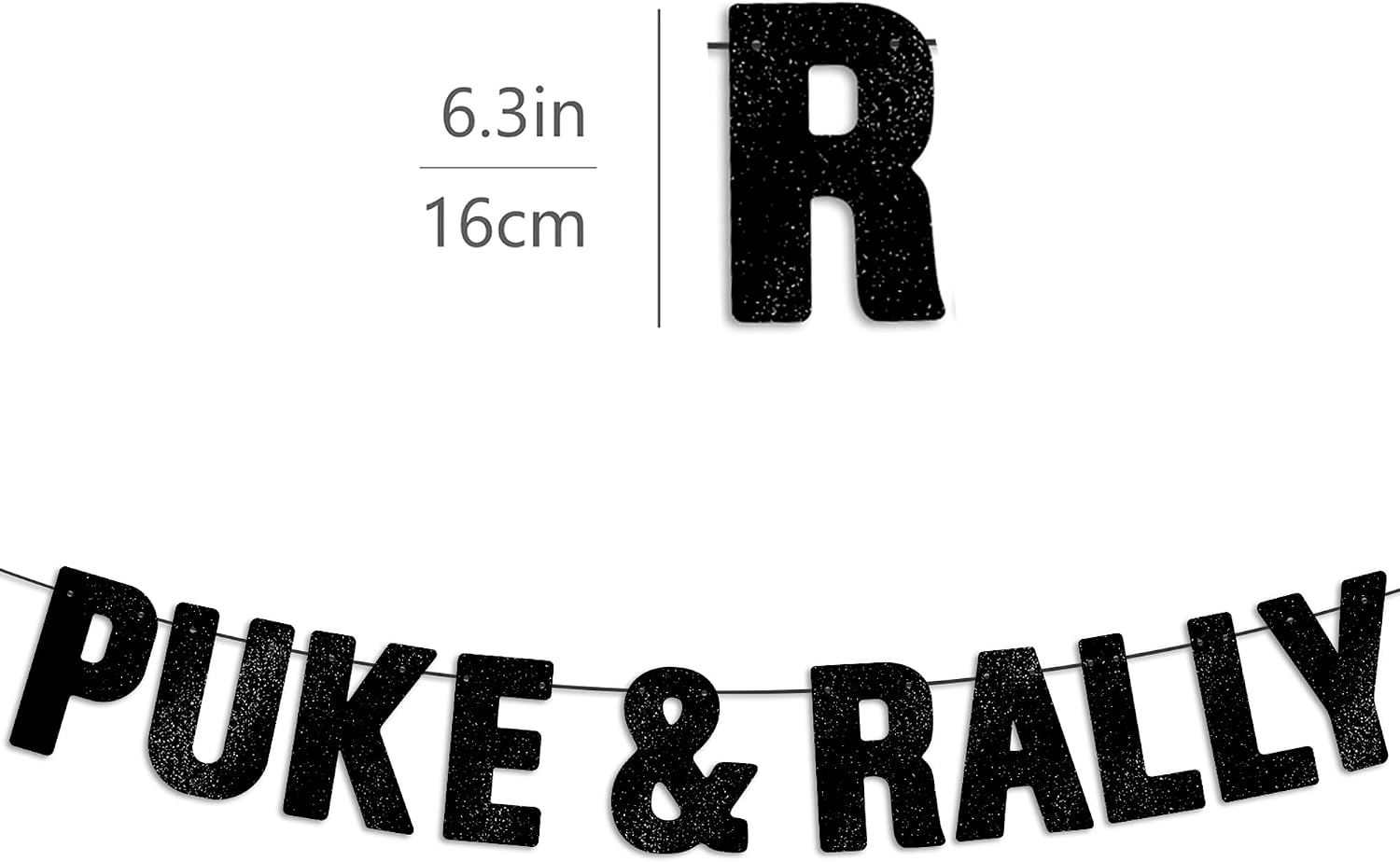 Pre-strung Puke & Rally Black Glitter Banner, Funny Bachelorette and Bachelor Decorations for Women & Men, Happy 21st, 25th, 30th Birthday Party Decor, Halloween, New Year's Eve Party
