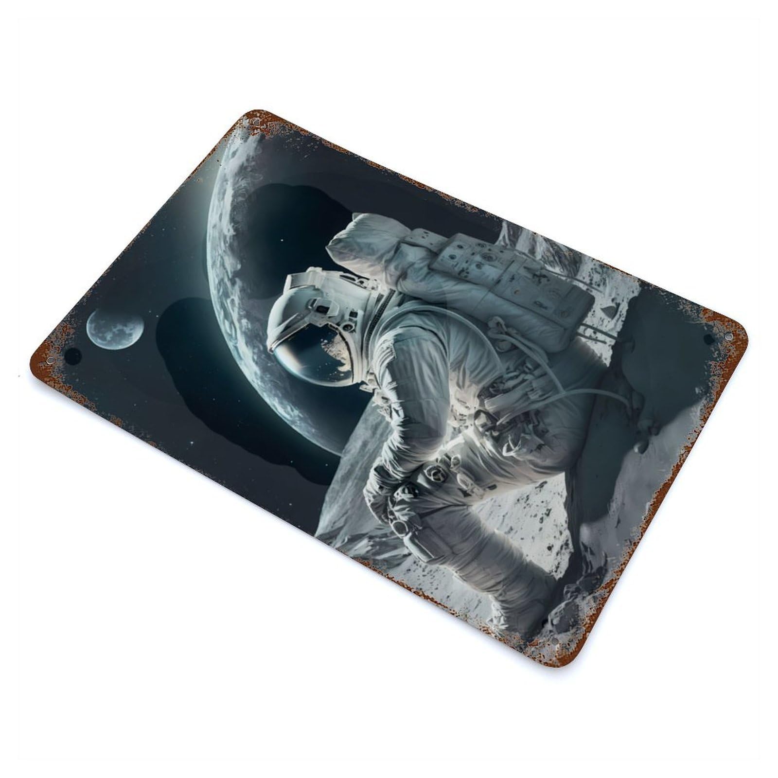 Esa Astronaut Rust Effect Tin Sign 11.8"x7.9", Ideal for Farmhouse, Kitchen And Entryway Decor