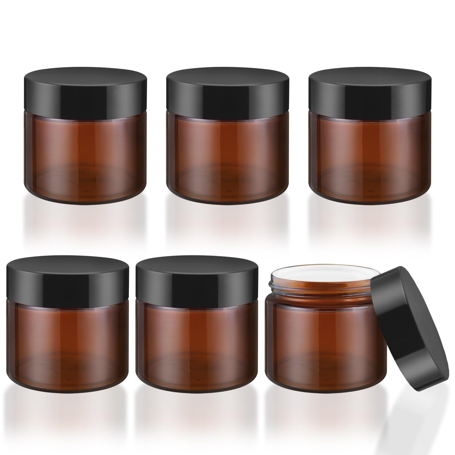 Amber Glass Jar With Lids Empty Cosmetic Jar with Inner Liners Travel Cosmetic Containers For Lotion Cream Powders Ointments And More (6, 60g/2oz)-image-33