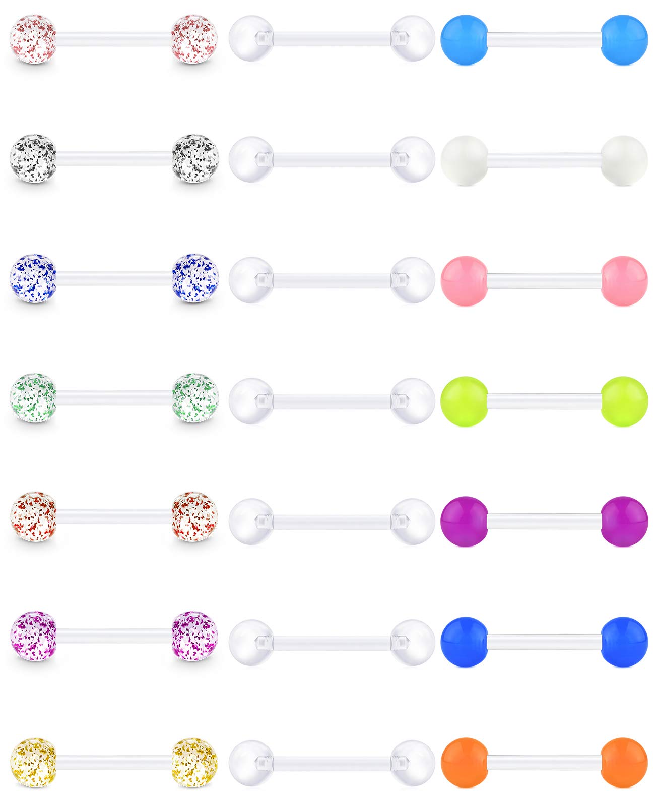 Vcmart21 piezas piercing lengua de plástico anillos de pezón barra flexible bioflex acrílico retenedores 12/14/16/18mm