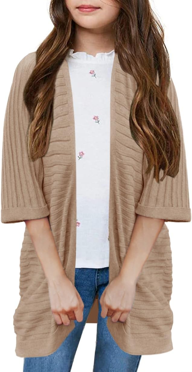 Girls Long Sleeve Cardigan Sweaters Open Front Cable Knit Chunky Cardigans Kids Oversized Cute Outerwear Coat