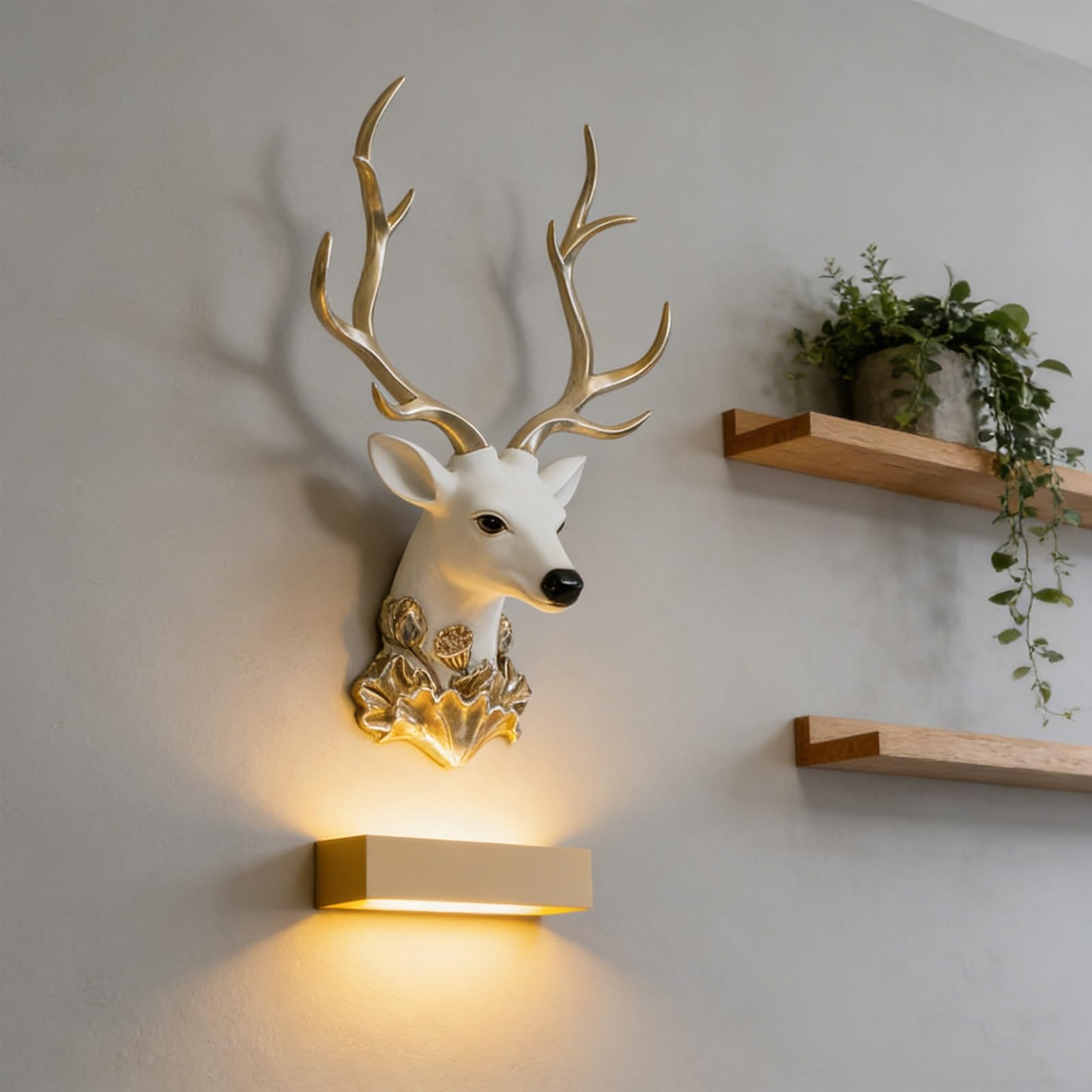 CMYCYDDPLY Testa di Cervo Decorazione da Parete, Resina Decorazione da Parete con Teste di Animali per Camera da Letto, Ingresso, Soggiorno o Bar(White)