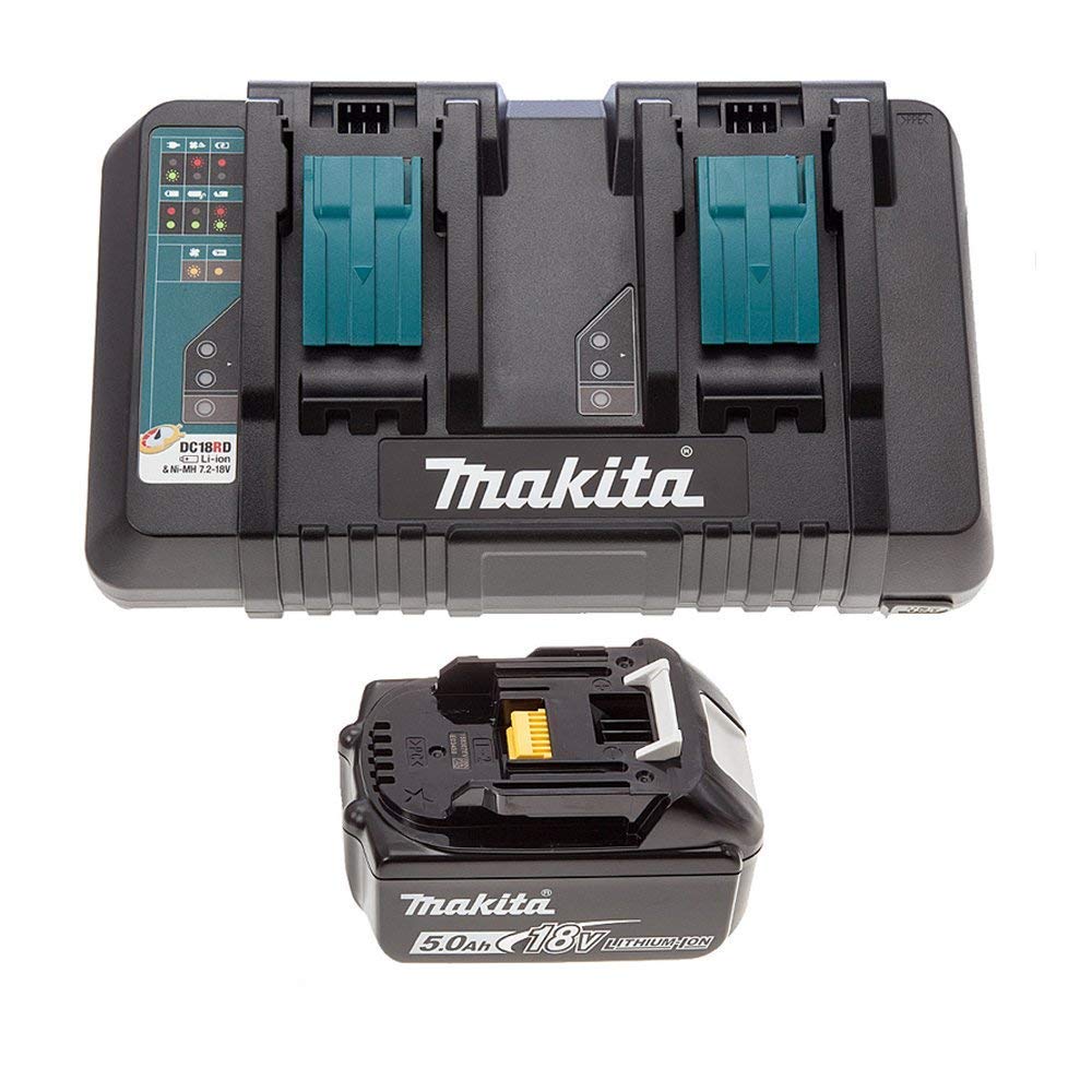 Makita DC18RD 14.4v/18v LXT Li-ion Twin Port Charger + 1 x BL1850 5Ah Battery