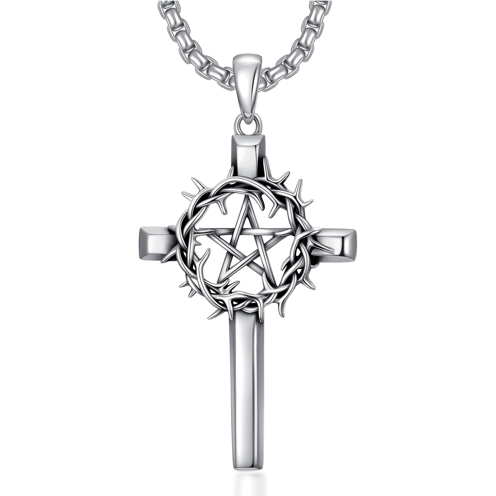 Kreuz Halskette für Herren 925er Sterlingsilber Kruzifix Anhänger christlicher Kreuzschmuck für Männer und Frauen
