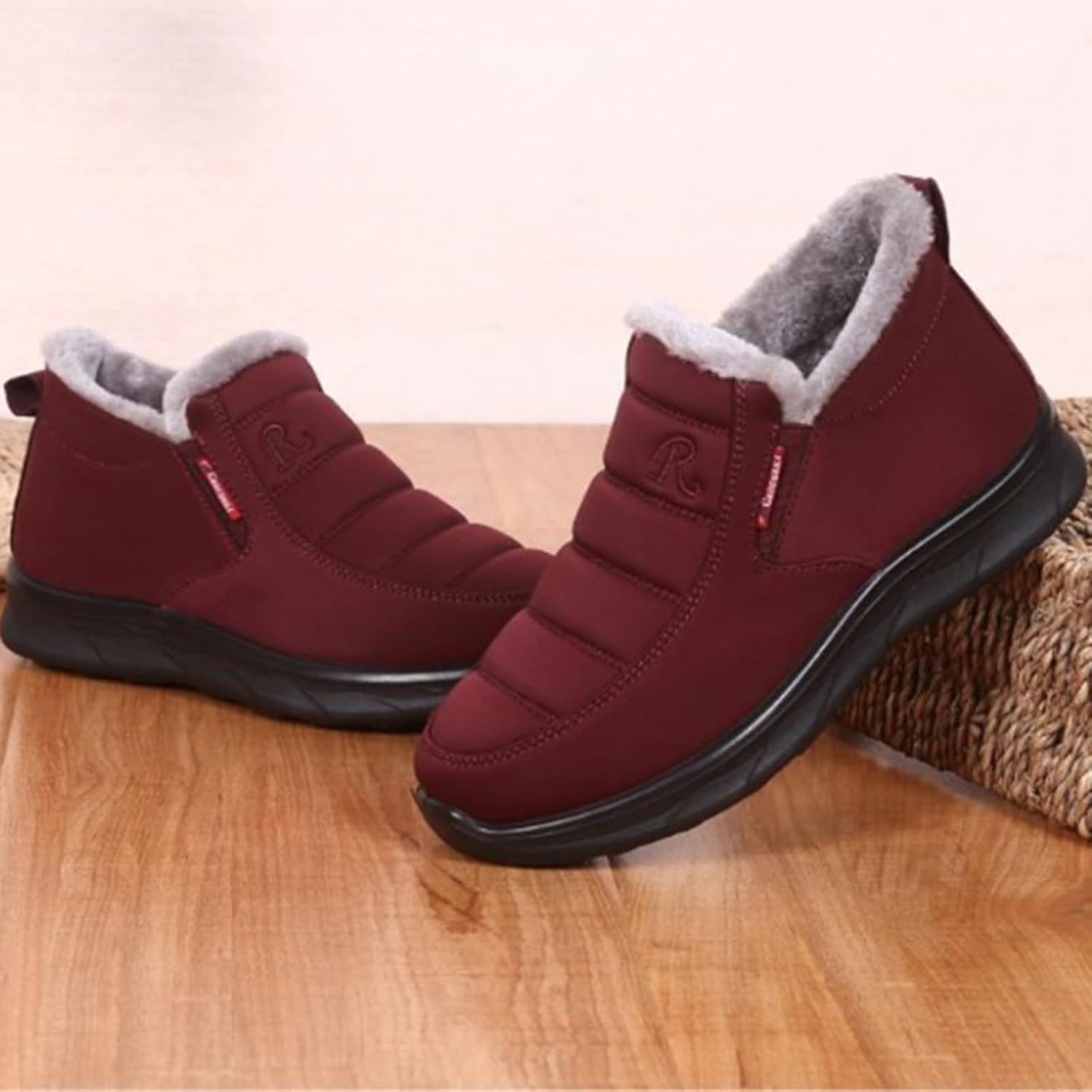 Women Ankle Snow Boots Platforms Furry Lined Winter Warm Booties Leather Cloth Chunky Heels Round Toe Waterproof Arch Support Lightweight Soft Outdoor Slip On Hiking Sneakers Non Slip Walking Shoes