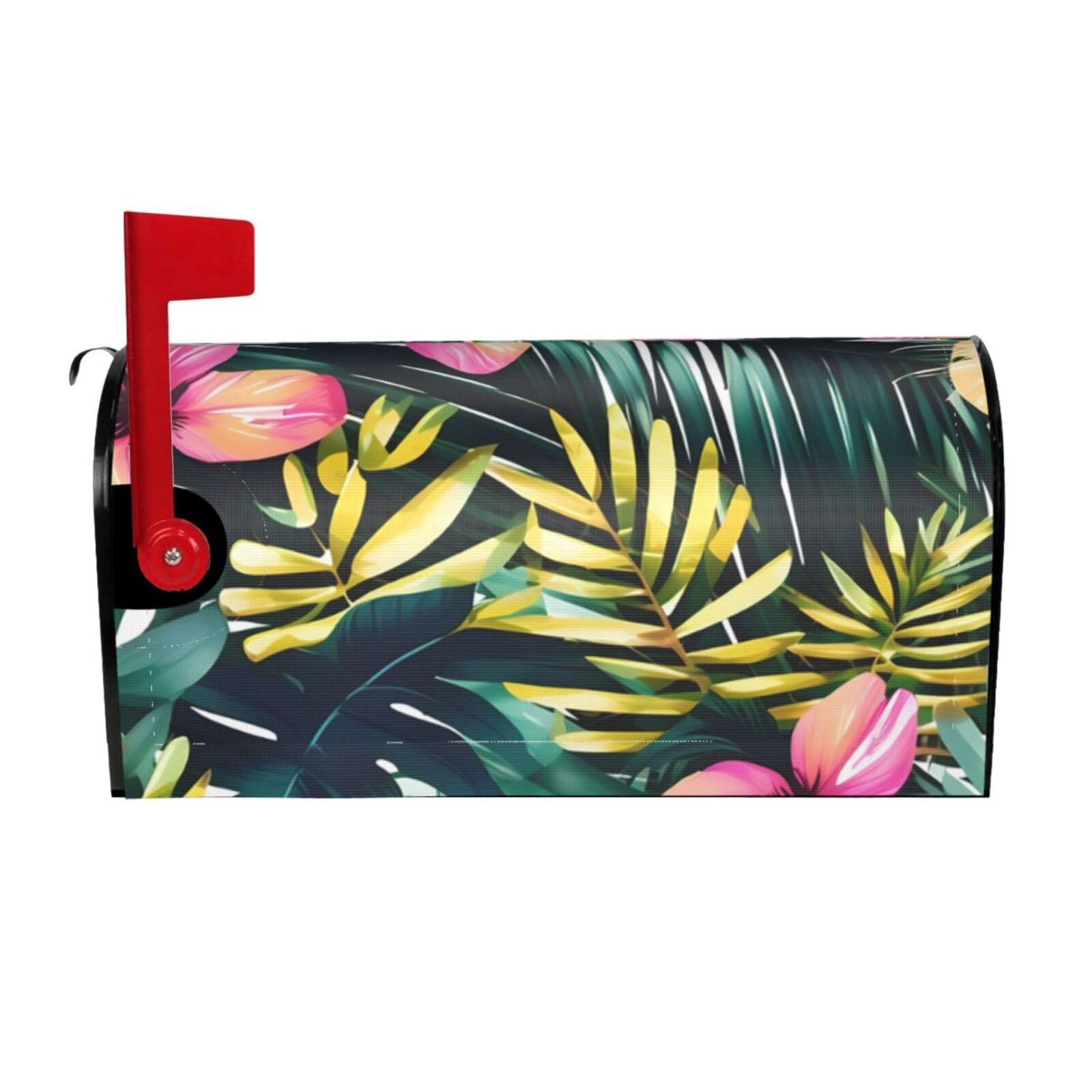 Tropical Summer Hawaiian Flower Palm Leaves Print Mailbox Cover Wraps Post Letter Box Cover Decor For Outside Garden Yard Farmhouse Home