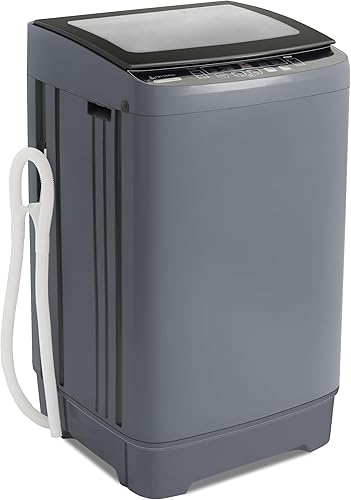 Fox Shack Lavadora automática compacta, lavadora portátil, tapa de vidrio, capacidad de 17.7 libras, 10 programas, pantalla LED, 8 niveles de agua