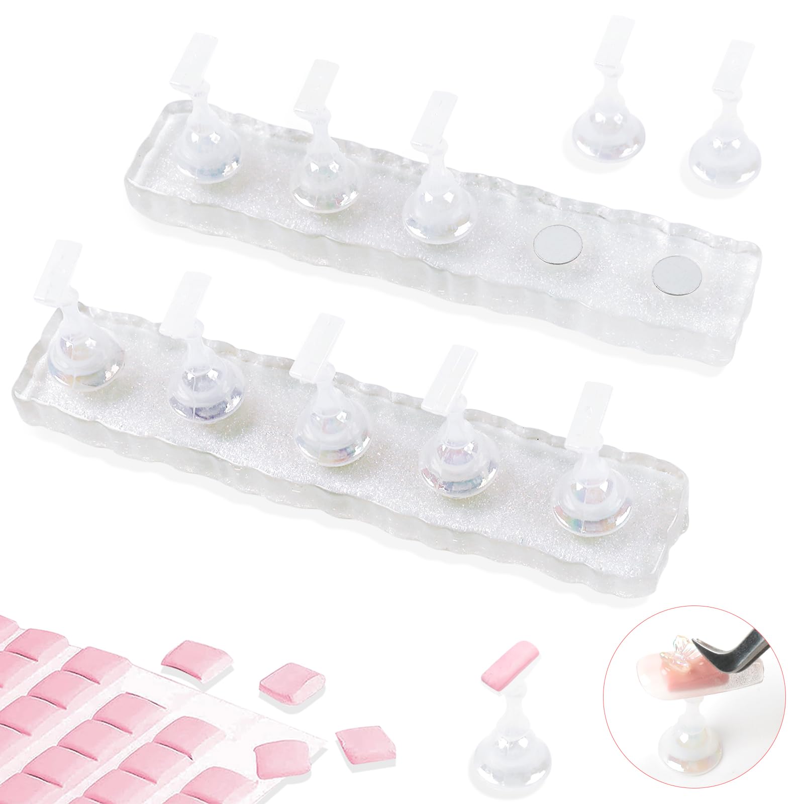 Nails Display Nail Holder for Painting Nails,Fake Nail Tips Training Nails Display with 96 Pcs Reusable Adhesive Putty for Home DIY Salon (02 aurora silver)