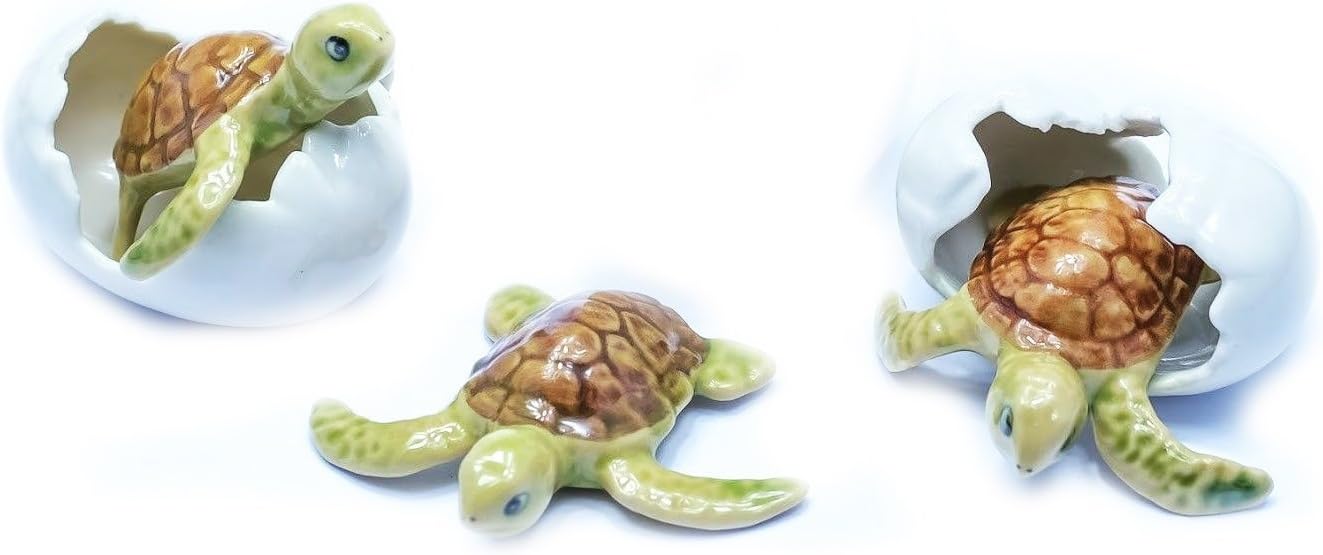 Grandroomchic Animal Miniature Handmade Porcelain Mini Sea Turtle Egg Set Figurine Collectibles Gift