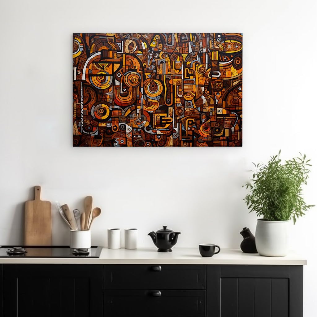 Canvas for Living room. Woven Complexity: A Tapestry of Geometric Warmth in Abstract Art, 27 x 18 inch Canvas Wall Art - Contemporary Masterpieces - Modern Home Decor - 69x46 cm (27x18 inch)