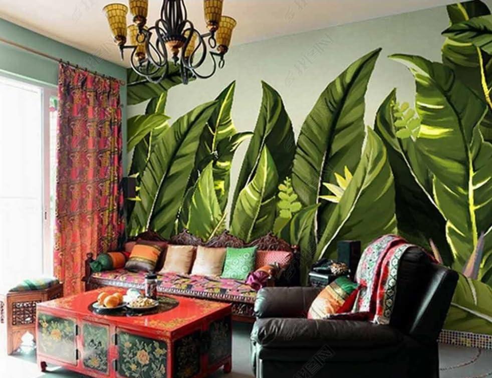 Papier peint intissé feuilles de bananier tropical pour habiller un mur vide avec un poster géant
