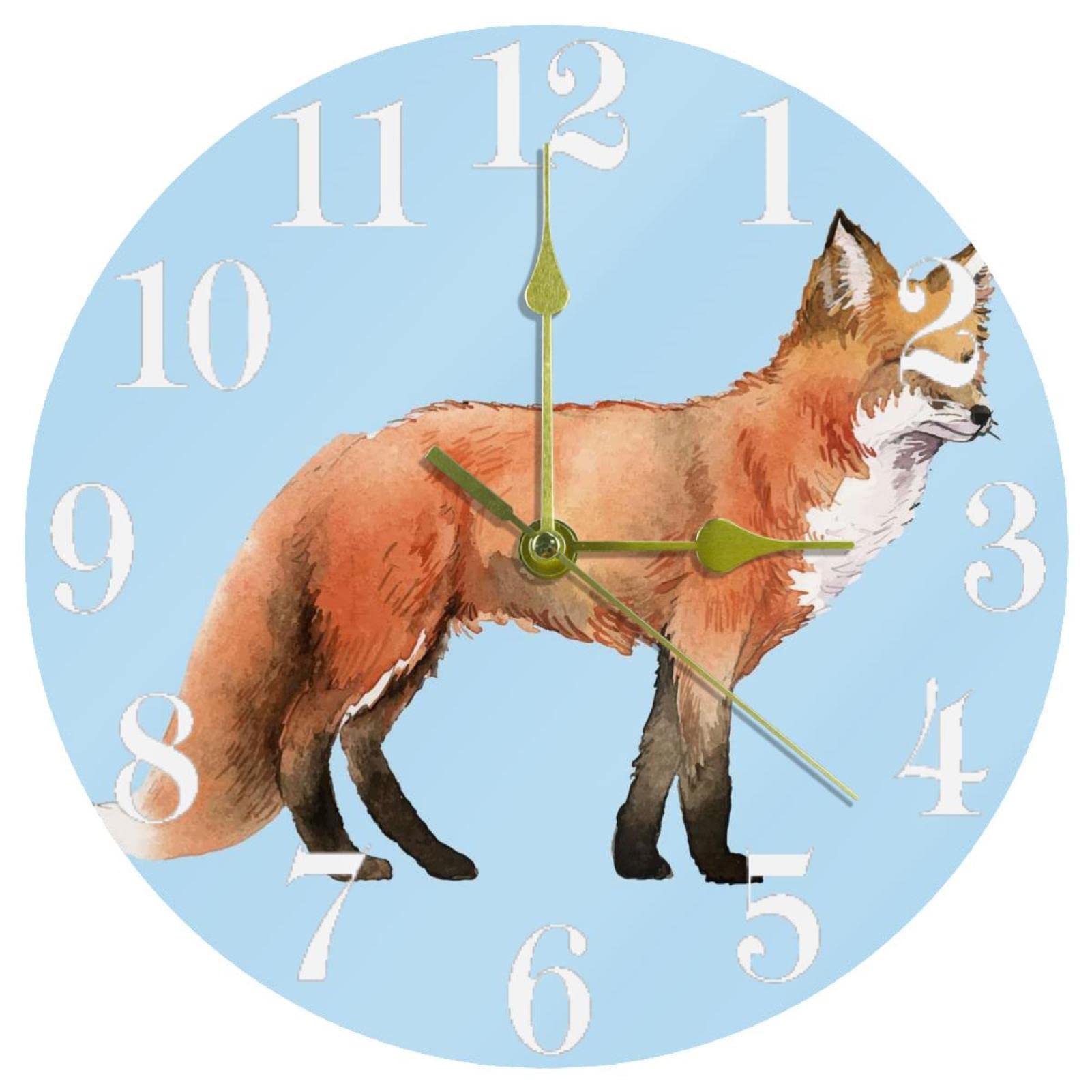 Horloge murale ronde renard 25 cm montre à quartz silencieuse pour chambre