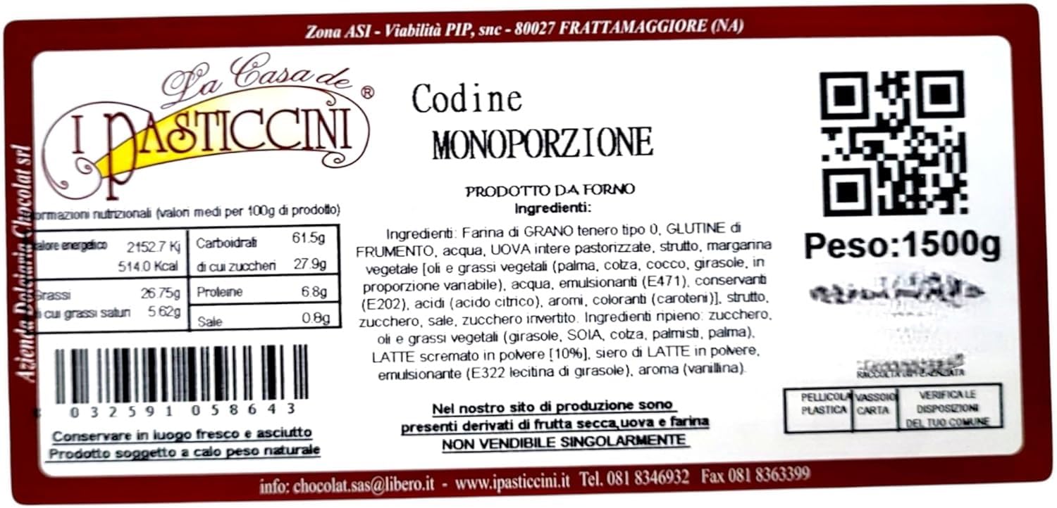 Pasticcini Codine d’Aragosta con Crema al Cacao Monoporzione 1500g Incartati Singolarmente Dolci da Forno Snack Ideali per Colazione Catering Eventi