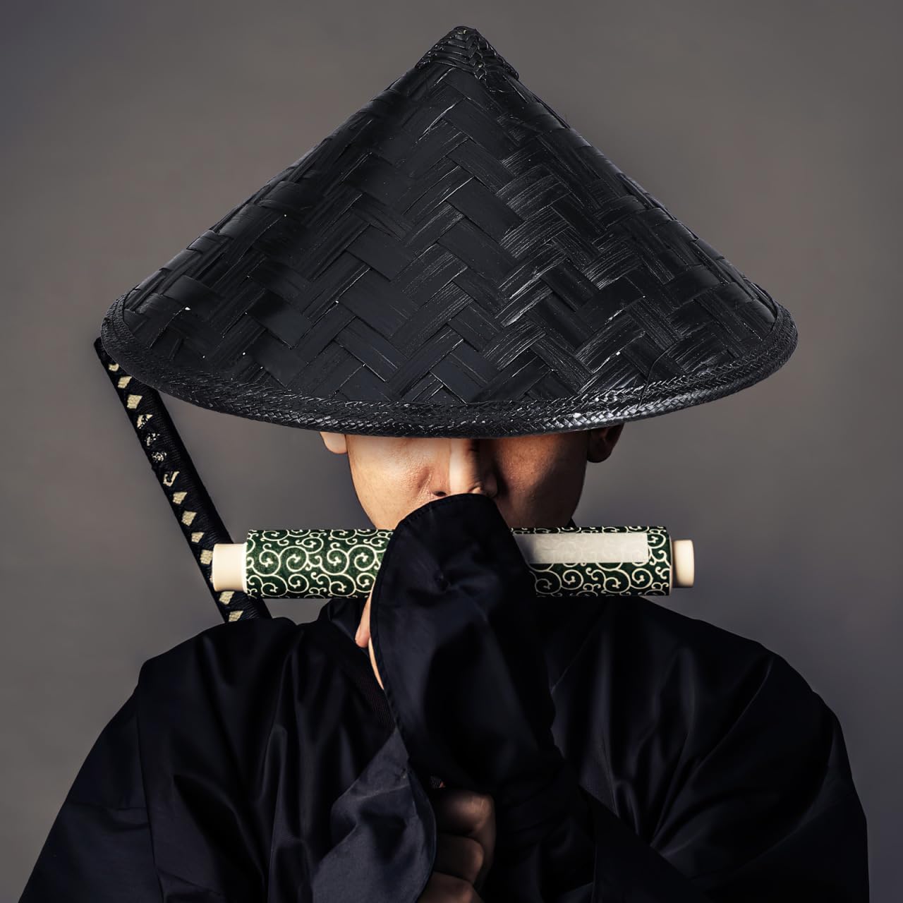 Baluue Bamboo Hat for Ninja Cosplay and Summer Activities Lightweight Hat for Outdoor Events and Photography Props Black