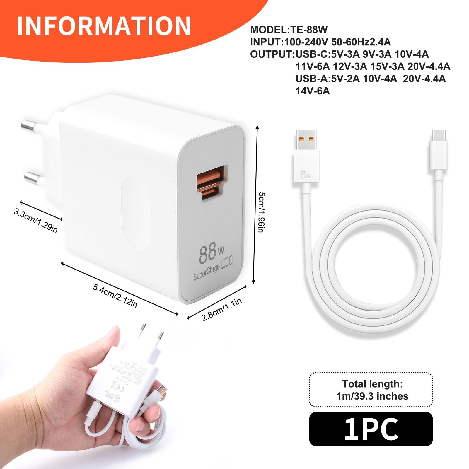 88W Supercharge Caricabatterie per 400 200 Pro 200 Lite 2-Porte Presa