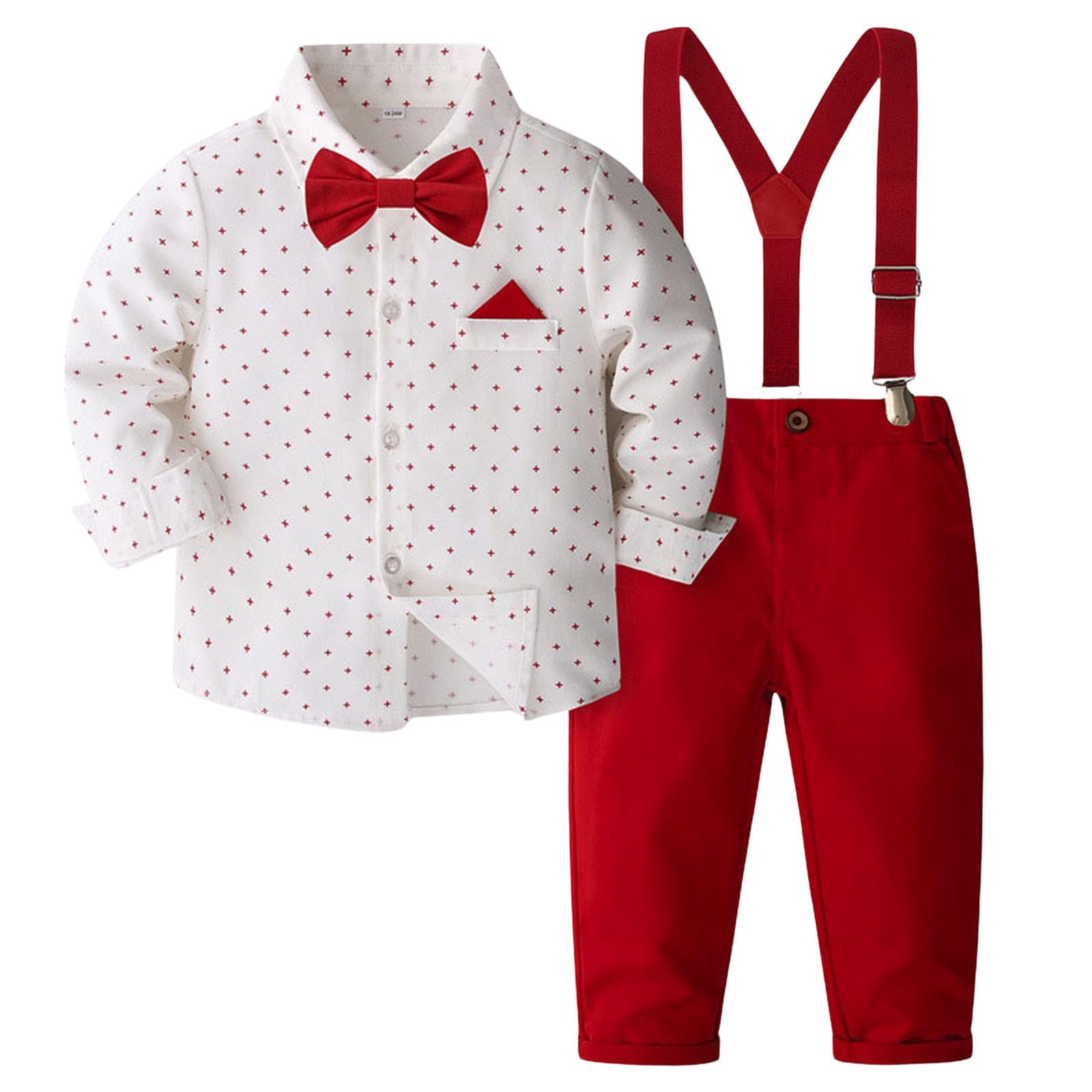 Generisch Chándal para niños, traje de chándal para niños, traje de boda, camisa con pajarita/pantalones con tirantes para ocasiones formales, ropa de bebé