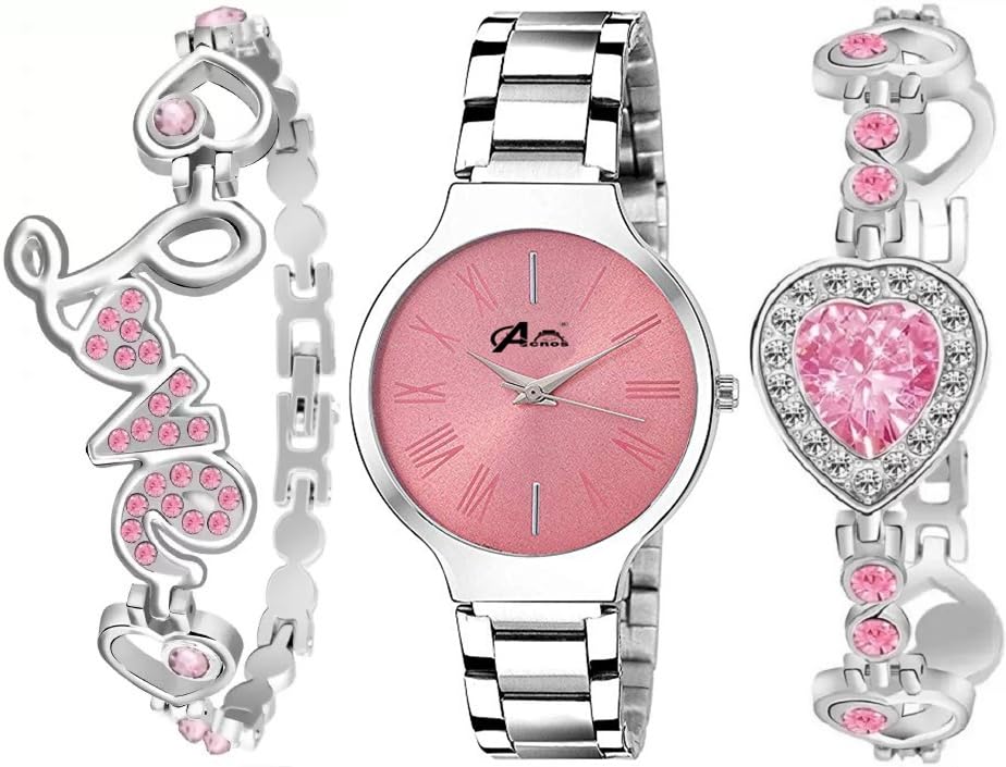 Acnos Stainless Steel Premium Pink Dial Diamond Silver Analog Watch Love Heart Chip Diamond Bracelet For Girl Best Design Butterfly Combo 3 Pack Of 3, Silver Band (B0CQGBZ3XZ) Amazon Price History, Amazon Price Tracker