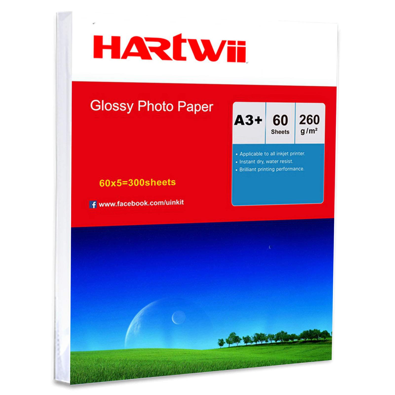 A3+ gruby papier fotograficzny 330 x 483 mm wysoki połysk - 300 arkuszy A3 Plus papier atramentowy 13 x 19 bardzo biały błyszczący Hartwii