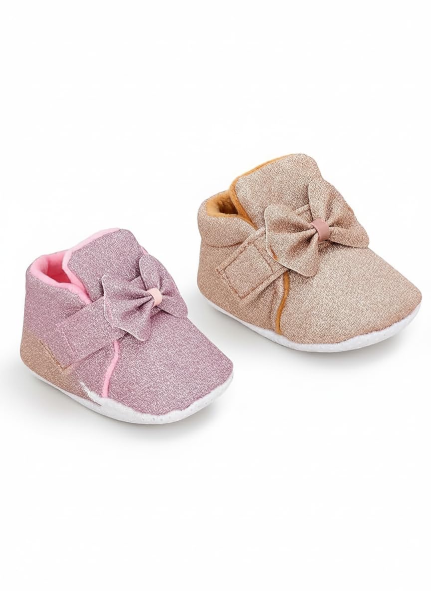 Baby Girl Party Booties – Soft Baby Girl Shoes with Bow | Non-Slip Crib Shoes for Newborns & Infants | Cute Pre-Walker Shoes for 0–12 Months | Stylish Booties-image-0