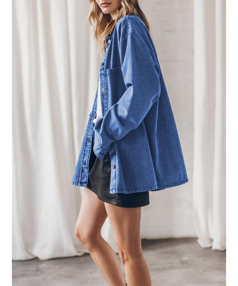 Las Mujeres botón Abajo Camisas de Mezclilla Chambray Camisa Casual Cuello Blusa Manga Larga V Cuello Tops con Bolsillos