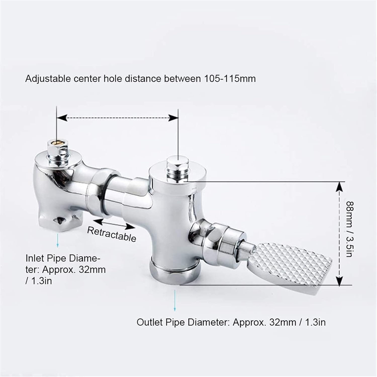 Flush Valve,Foot Pressing Type Brass Flush Valve Pedal Retractable Toilet Flushing Valve Bathroom Accessory