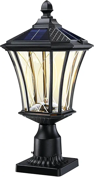 19.6" Solar Post Lights, Dusk to Dawn Outdoor Post Lights Solar Lamp Post Light, Black Pole Lights Outdoor with Pier Mount Base, Waterproof Outdoor Lamp Post for Yard FrontDoor Pathway Garage, 1 Pack