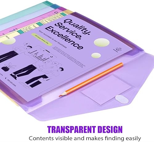 Miniatura 4 de Sooez Paquete de 5 carpetas de archivos, sobres de polietileno transparente, carpetas para documentos, tamaño carta A4 con bolsillo para etiquetas,