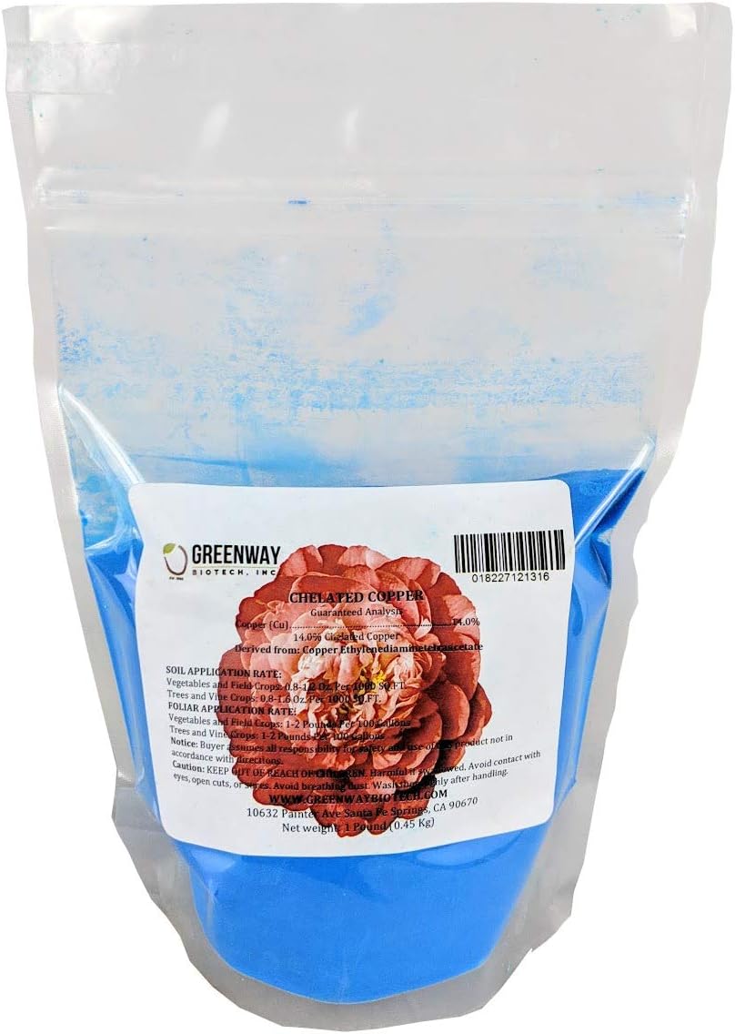 Greenway Biotech, Inc. Chelated Copper EDTA Fertilizer for Hydroponics and Soil Application- 100% Water-Soluble Copper Supplement for Healthy Plant Growth (1 Pound)