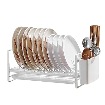 プレートホルダー コンパクト 大容量 食器乾燥ラック 白 水切りトレイ付 プレートホルダー コンパクト 大容量 食器乾燥ラック 白 水切り