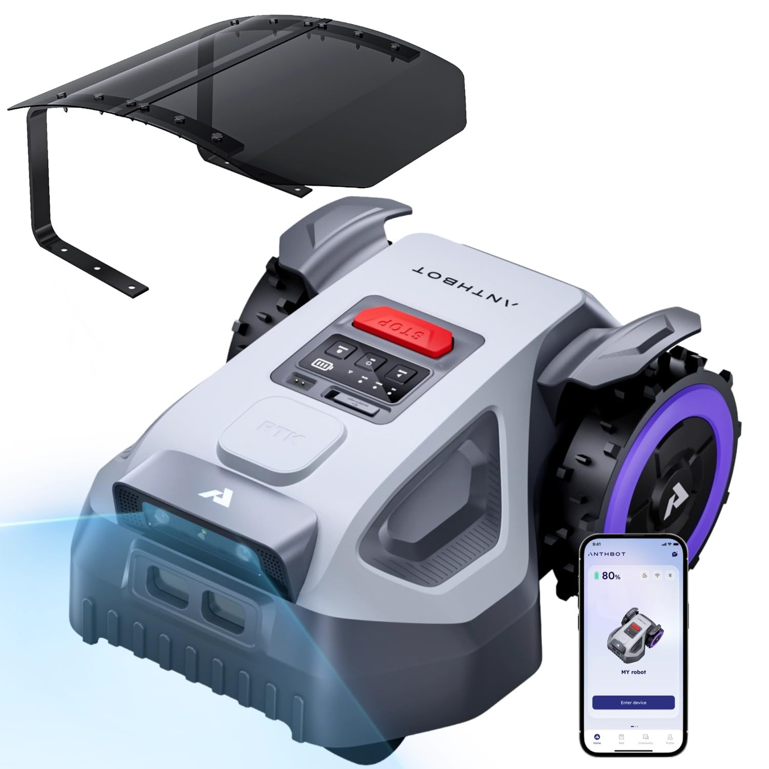 ANTHBOT M5 Mähroboter ohne Begrenzungskabel, Neuer Genie mit NRTK-Navigation & Dual-Kamera, 600 m², Schnitthöhe per App, KI-Hindernisvermeidung, Rasenroboter mit 45% Steigung, für enge 0,65-m-Passagen