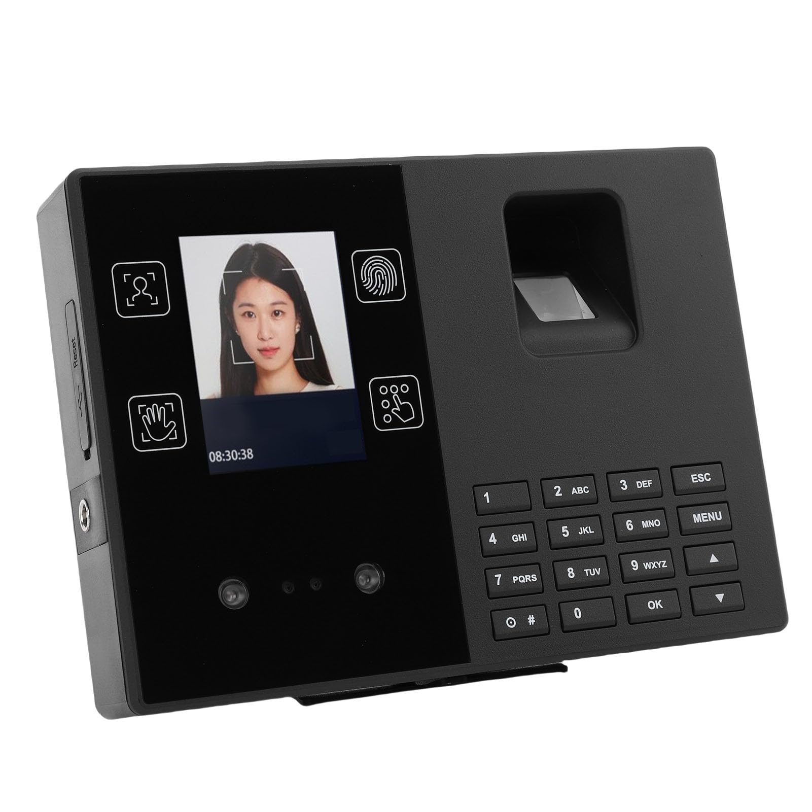 Hyuduo 4-in-1-Anwesenheitsmaschine für Mitarbeiter, PIN-Erkennung für Gesichtsfingerabdruck und Handabdruck mit 1000 Kapazität und 0,6-Sekunden-Verifizierung für den Einsatz in Kleinen (EU-Stecker)