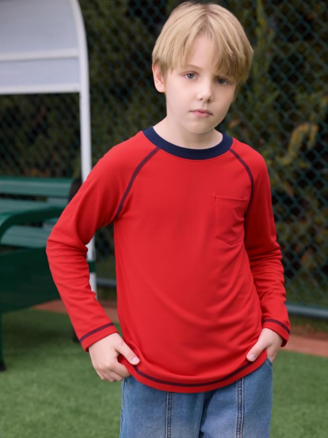 Haloumoning Boys Shirts Kids Long Sleeve Crewneck T Shirts Casual Fall Tops Tees with Chest Pocket 5-14 Years - Image 2