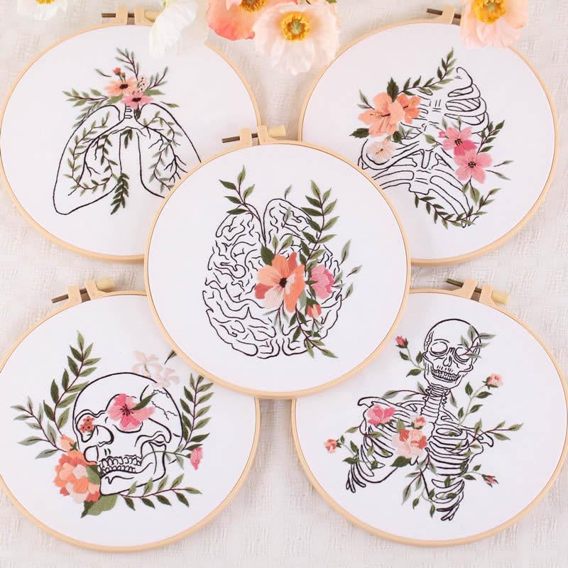 Whemyreat Lot 5 Kits Broderie Organes Humains - Kit Point De Croix Adultes Avec Cadre Et Outils