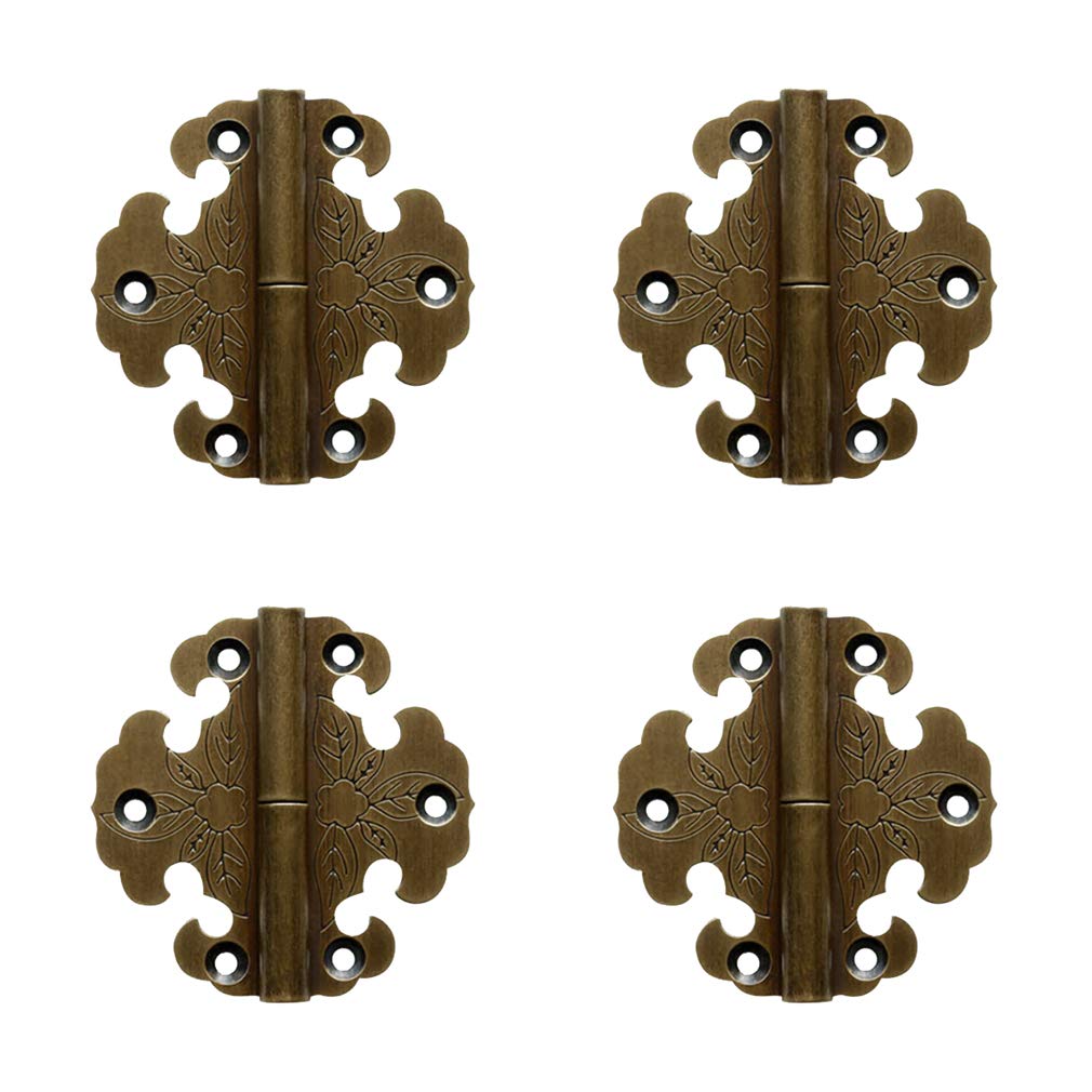 Tiazza Antique Bronze 4Pcs Antique Pure Brass Double Doors Hinges Furniture Cabinet Drawer Door Removable Hinges