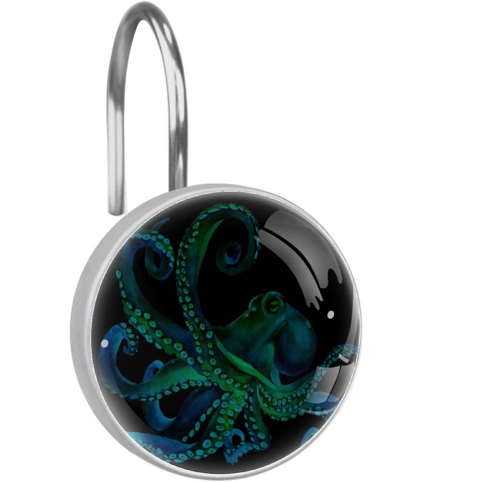Anneaux de douche en acier inoxydable avec décors poulpe bleu de mer