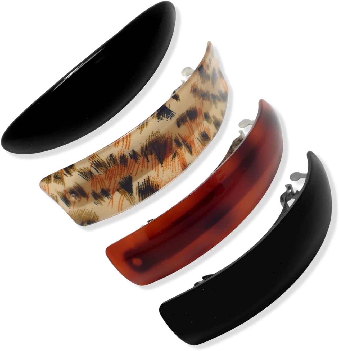Topkids Accessories Hair Barrette Clips Slides Women Girls Styling Grips Large Thick Fine Sectioning Wedding Bridal Hairdressing Products (4pc Tort + Leopard + Black Rectangles + Black Oval 9cm 3.5")