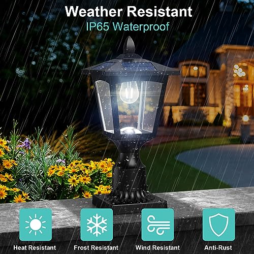 Greluna PL007 Solar Post Lights, 6000K Dusk To Dawn Solar Lamp Post Light With Pier Mount Base, Solar Post Lights Outdoor Waterproof thumb #3