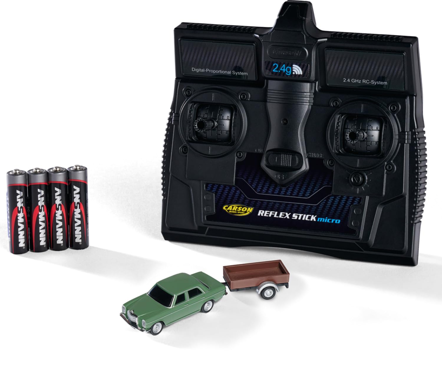 Carson 500504169 1:87 M-B 200/8 grün inklusive Anhänger 100% RTR - Fahrfertiges Modell, RC Auto, H0 Auto,RC Modell,Diorama Fahrzeug