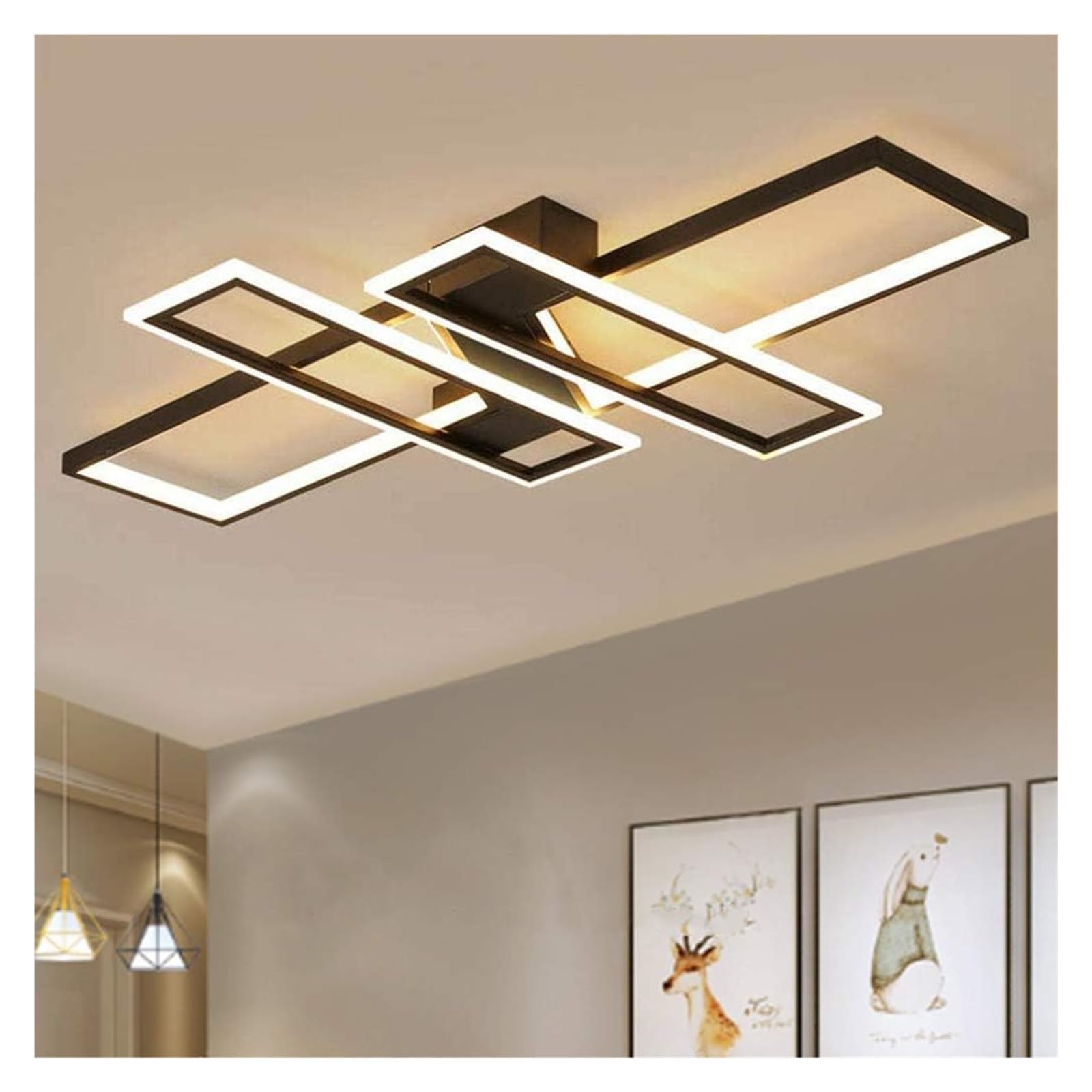 Lampa sufitowa typ duży żyrandol LED do salonu, ściemnialna lampa sufitowa, elegancka kwadratowa lampa wisząca, metalowy akrylowy żyrandol z pilotem zdalnego sterowania, oświetlenie