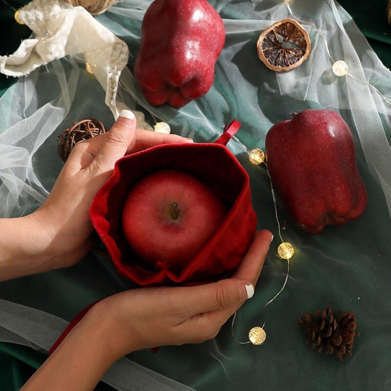 Gift Bags 5/20Pcs Bag Christmas Eve Velvet Apple Bag Christmas Tree Favor New Year Candy Bag (Color : D, Size : 5PCS_12X15CM)