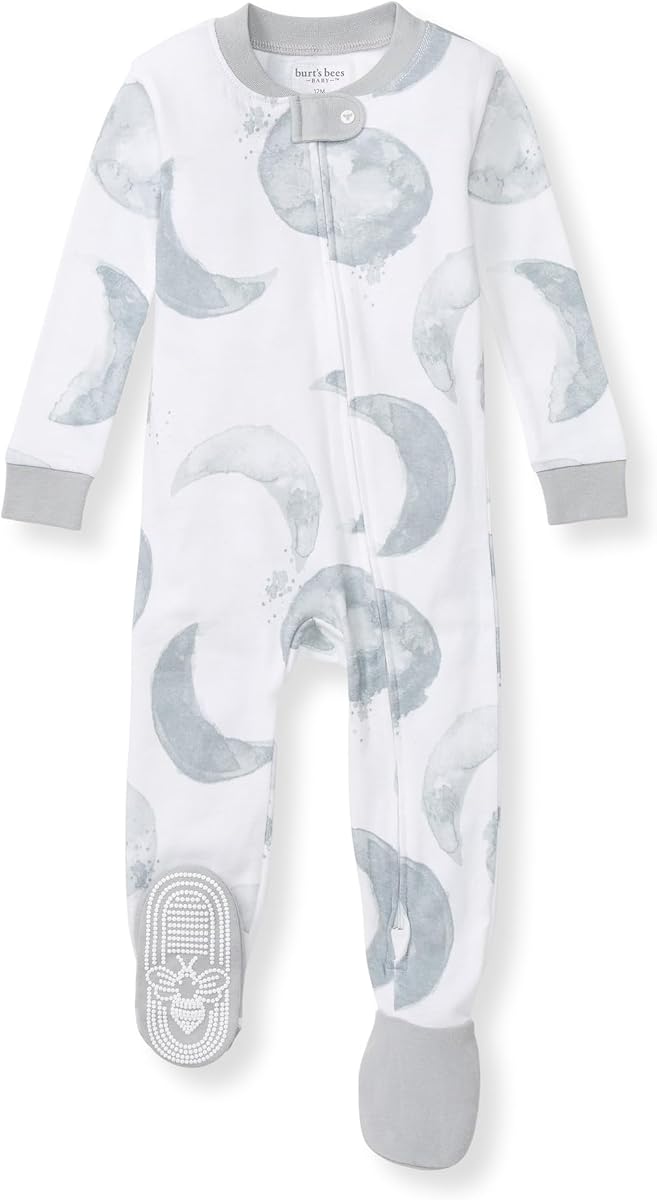 Burt's Bees Pijamas para dormir con pies de ajuste ceñido y algodón orgánico para bebés niños | Práctico pijama para dormir con cremallera frontal de 2 vías y agarres antideslizantes para los pequeños activos en movimiento.