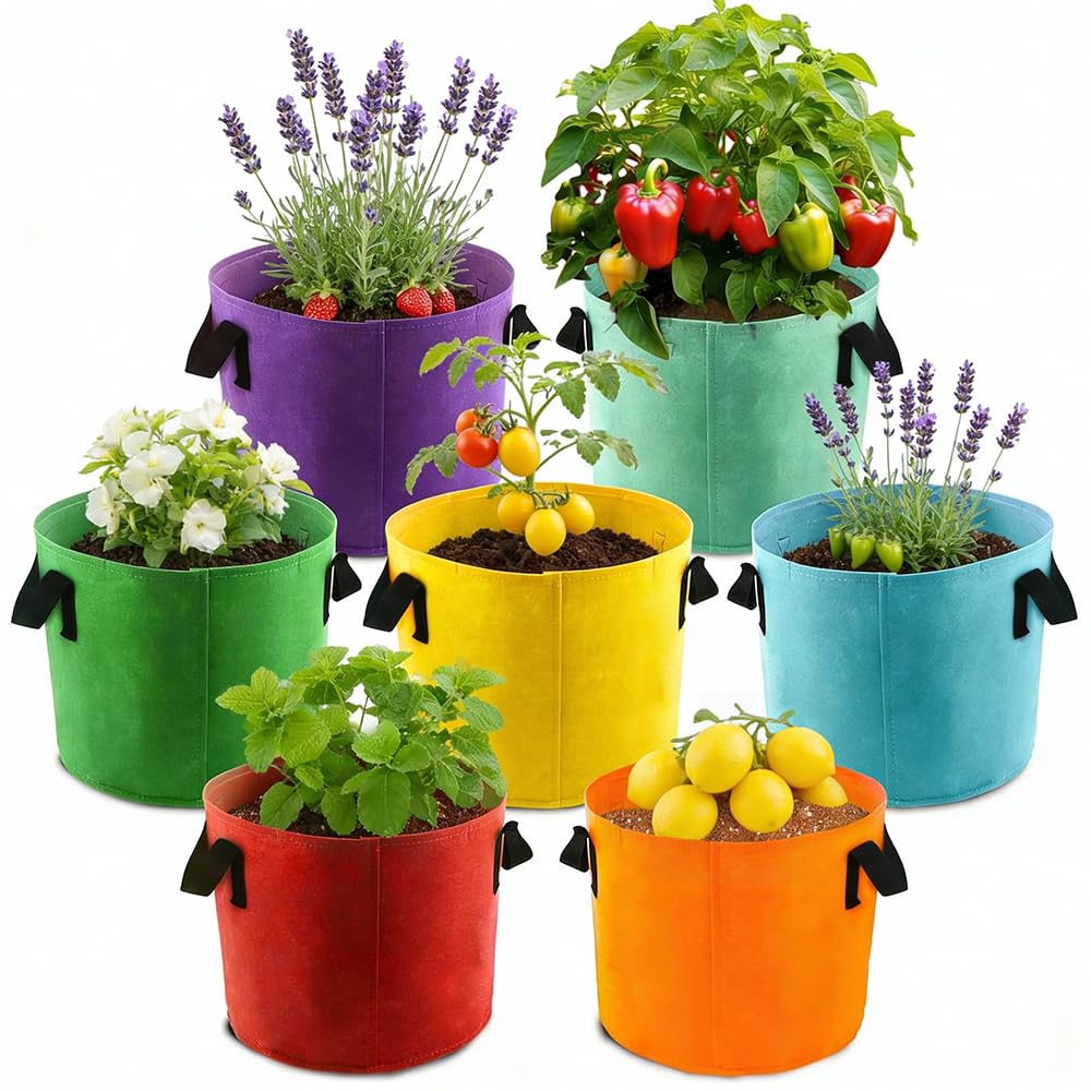 Zmcvoe Multicolor 10 Gallon Plant Grow Bags, 7 Pack Fabric Grow Bags, 7 Colors Potato Grow Bags With Handles, Nonwoven Vegetable Grow Bag For Vegetable Flowers Herbs Tomato Carrot Cucumbers Strawberry (Multicolor)
