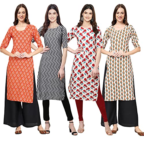 Image of Pinkmint Women's Crepe Digital Print Straight Kurta [Pack of 4] (CCV-334-338-339-335)